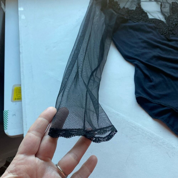 90s Y2K Hanky Panky Cotton Bodysuit Lace Mock Neck Black Womens Medium - Picture 9 of 11